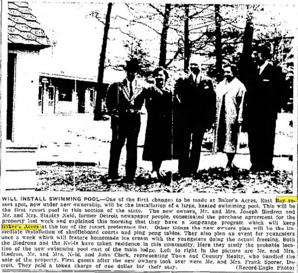 Bakers Acres Motel and Cottages (Waterfront Inn, Tamarack Lodge, Bakers Acres) - Apr 1959 Photo Of New Owners (newer photo)
